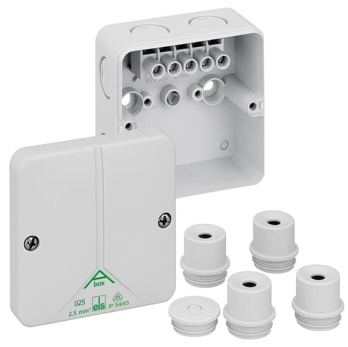 IP65 ABox Polystyrene 8 Entry Junction Box Enclosure with Terminal Block - 94x94x56mm