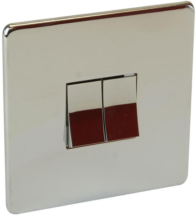 2 Gang 2 Way Light Switch, Polished Chrome