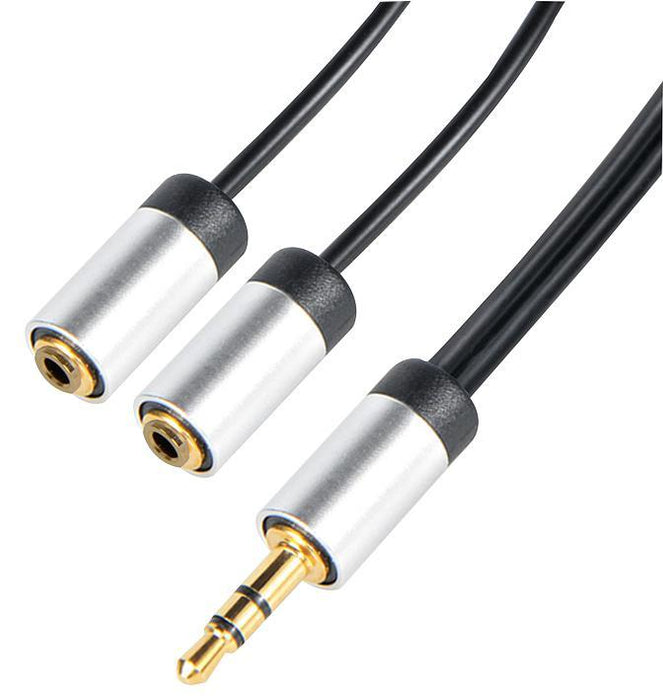 3.5mm Stereo Jack Plug to 2x Sockets Alloy Lead, 0.2m