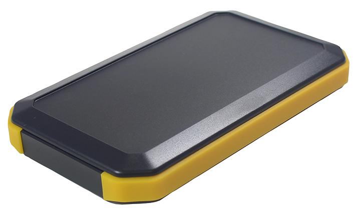 IP67 Black ABS Handheld Enclosure with Yellow Corners and Battery Compartment - 146x88x20mm