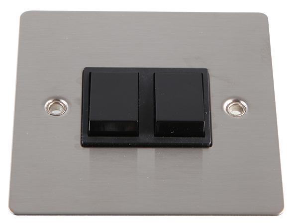 VOLEX Flat Plate 10AX Light Switch Brushed Stainless Steel / Black