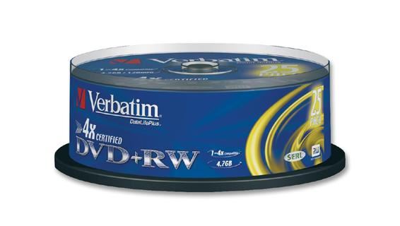 4x Speed DVD+RW Matt Silver Blank DVDs - 25 Pack Spindle