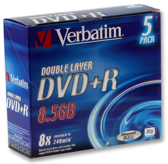 8x Speed DVD+R DL Matt Silver Blank DVDs - 5 Pack Branded Jewel Case
