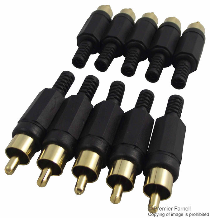 Plug, Phono, Gold / Black, 10 Pack