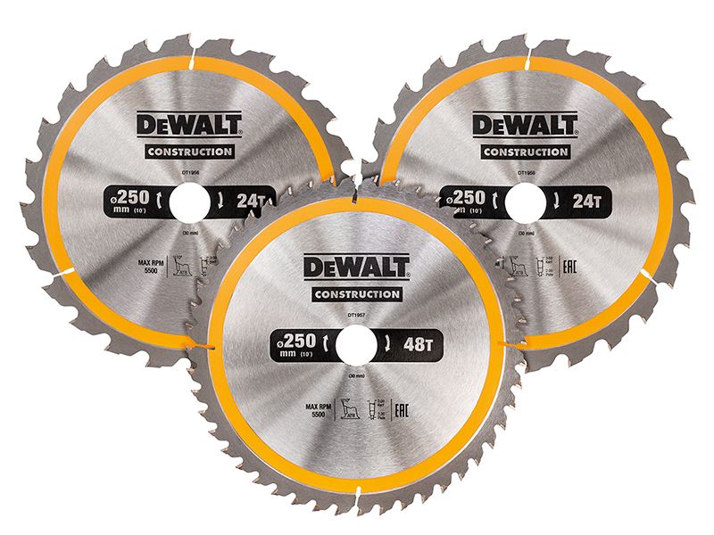 Dewalt - DT1963 Construction Circular Saw Blade 3 Pack 250 x 30mm x 24T/48T