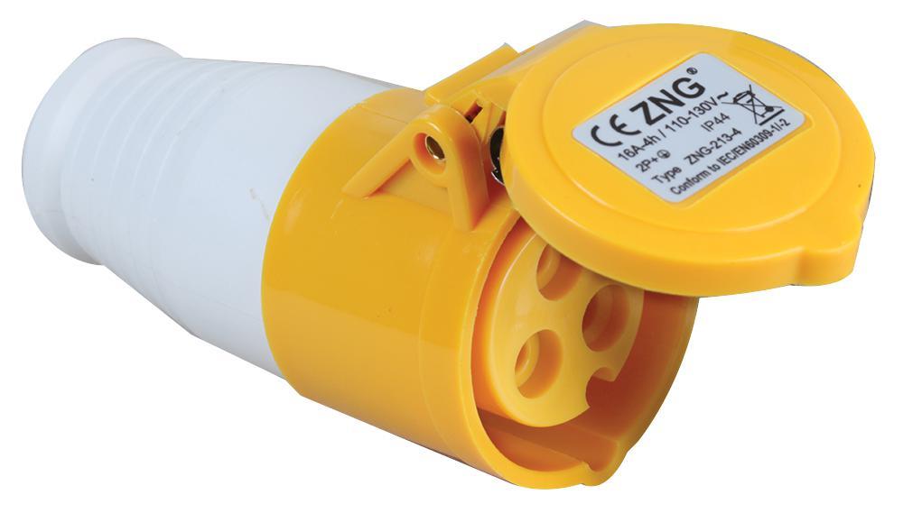 32A, 110V, Cable Mount CEE Socket, 2P+E, Yellow, IP44