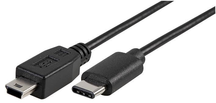 USB-C Male to USB 5-Pin Mini B Male USB 2.0 Lead, 1m