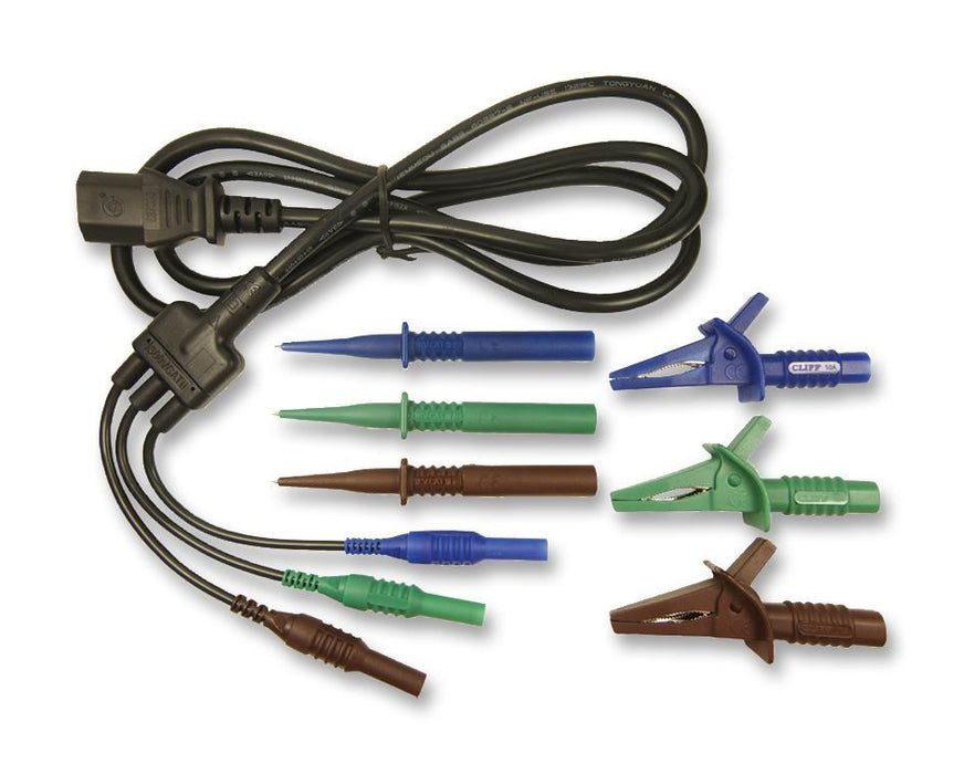 IEC C13 Plug to 3x 4mm Plug Test Lead with Push-Clip Crocodile Clips