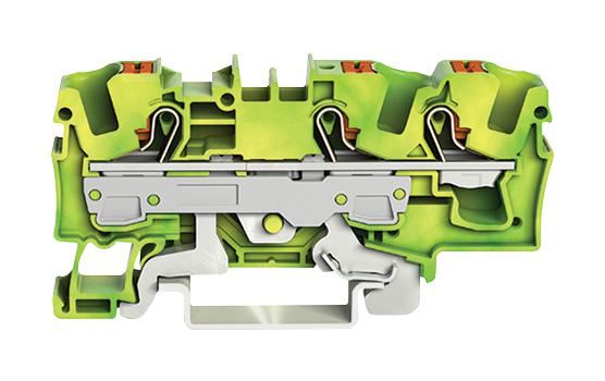 3 Conductor Ground Terminal Block with Push Button and Test Port, 800V, 41A, 20AWG to 8AWG, Green