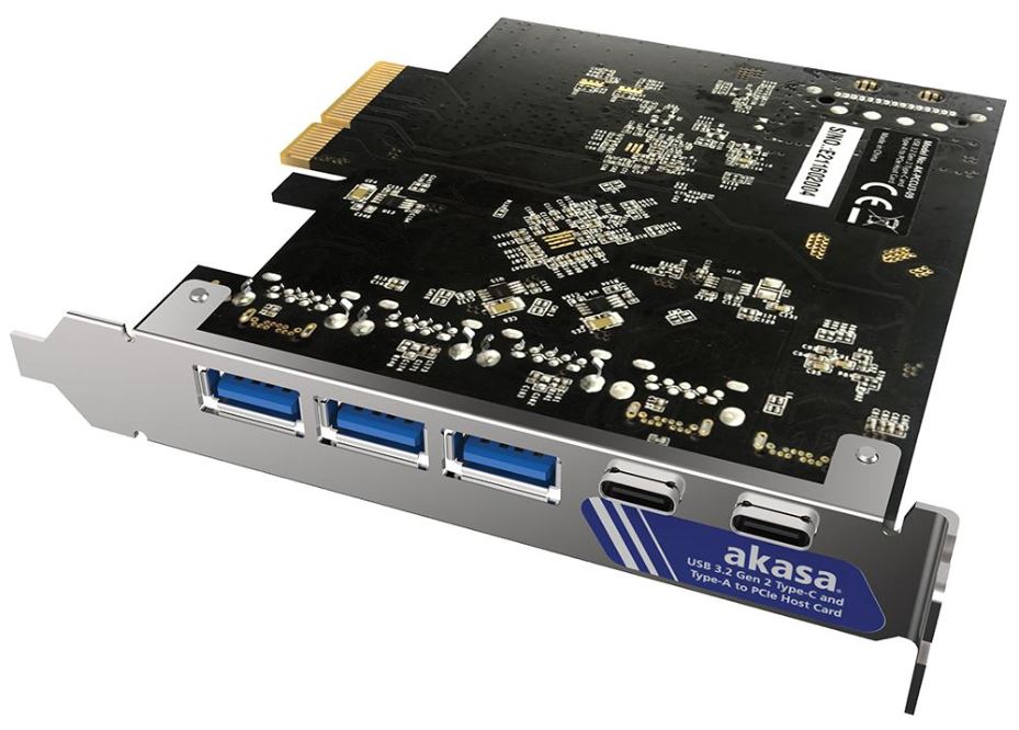 5 Port USB 3.2 Gen 2 10Gbps PCI-Express Host Card, 3x USB-A 2x USB-C