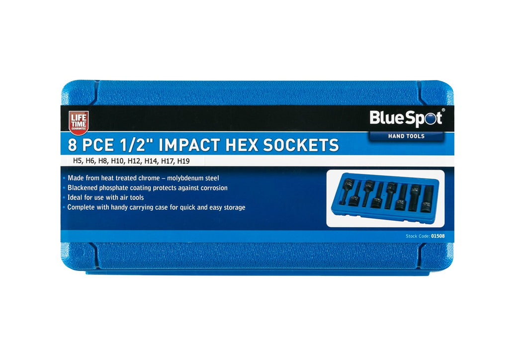 8 Pce 1/2" Impact Hex Sockets (H5-H19)