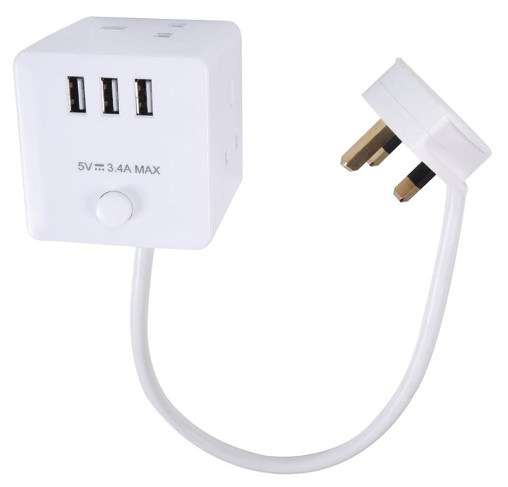 Cube Mains Extension Lead with USB Charging 3 Gang 500mm