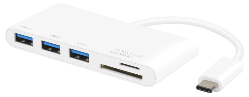 USB-C USB 3.1 Gen 1 Hub & Card Reader, 3x USB-A