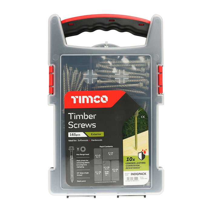 Timber Screws - Hex - Exterior - Mixed Grab Pack - Green (Size 165pcs - 165 Pieces)