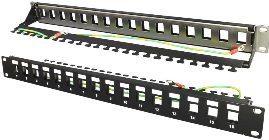 16 Port Feedthrough Patch Panel for Wide Keystones