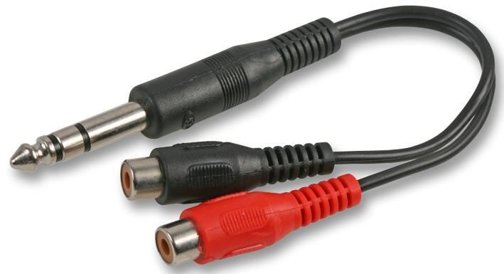 PRO SIGNAL Twin Phono (RCA) Sockets to 6.35mm Stereo Jack Plug Adaptor Lead