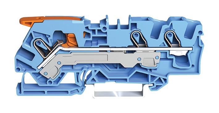 3 Conductor Through Terminal Block Lever, Push In Cage Clamp, 800V, 41A, 20AWG to 8AWG, Blue