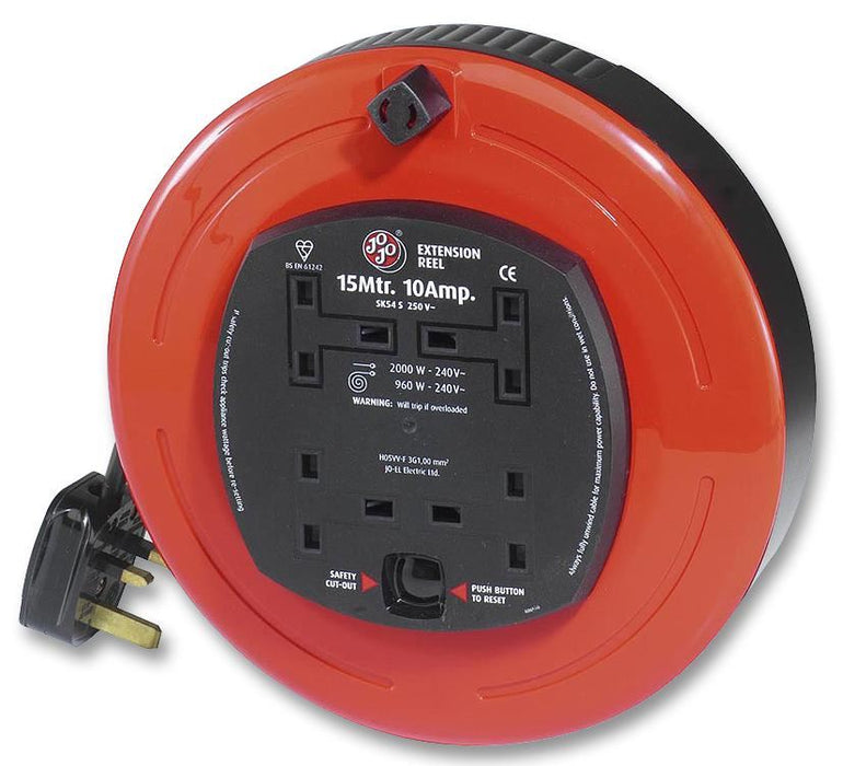 4 Gang Cassette Cable Reel with Safety Cutout, 10A 15m, Red