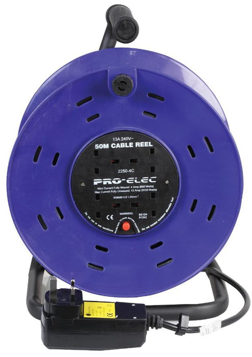 4-Gang Mains Extension Reel with RCD, 13A, 50m