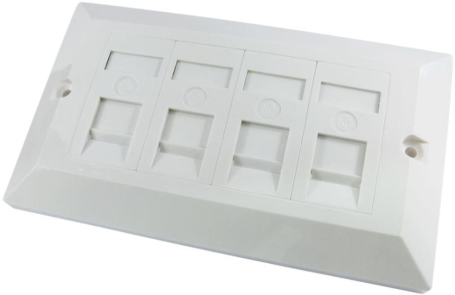 2-Gang 4-Way Socket RJ45 Cat5e Faceplate White