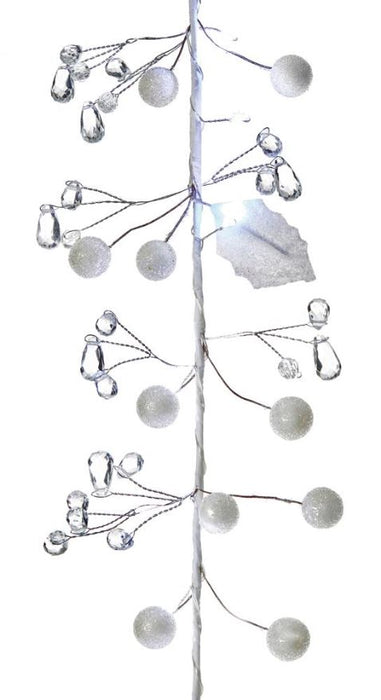 1.8m LED White Garland with Berries & Leaves and Clear Gems, Battery Operated, 30 Warm White LEDs