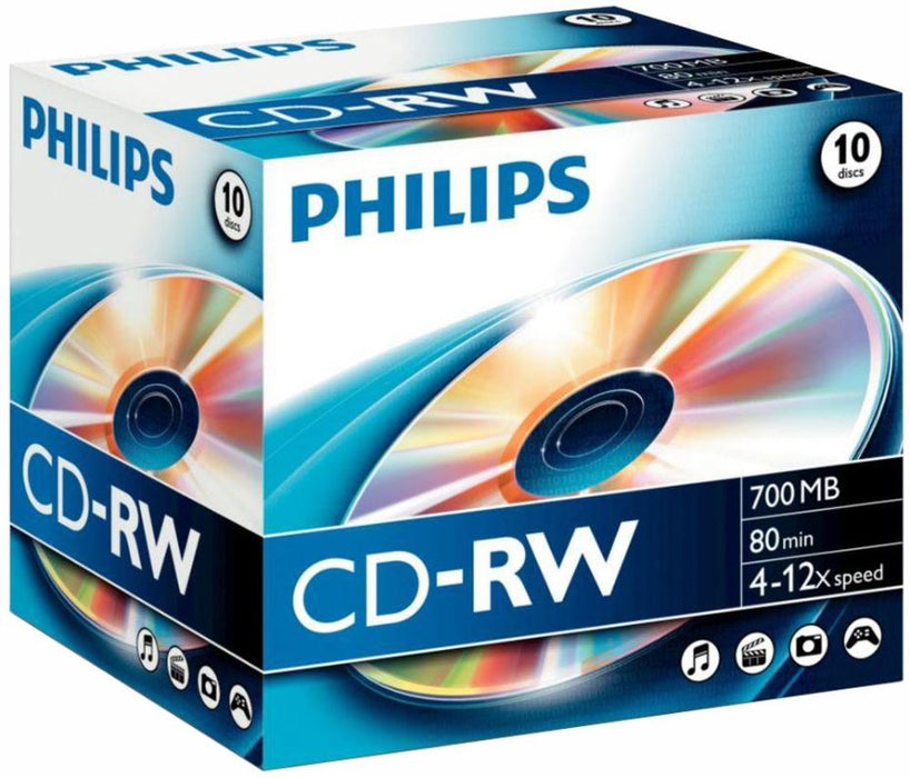 12x Speed CD-RW Blank CDs - Jewel Case 10 Pack