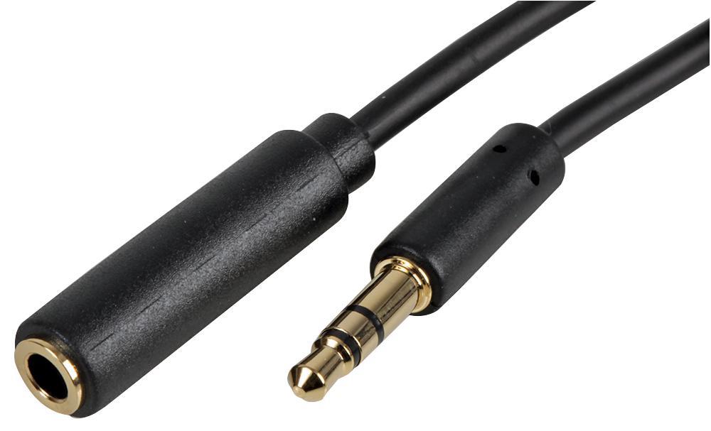 3.5mm Stereo Jack Slim Extension Lead, Black