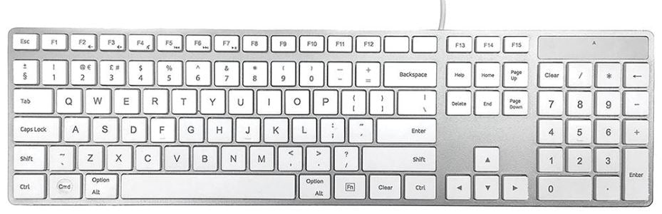 Full Size USB Multimedia Keyboard for Mac, Silver / White