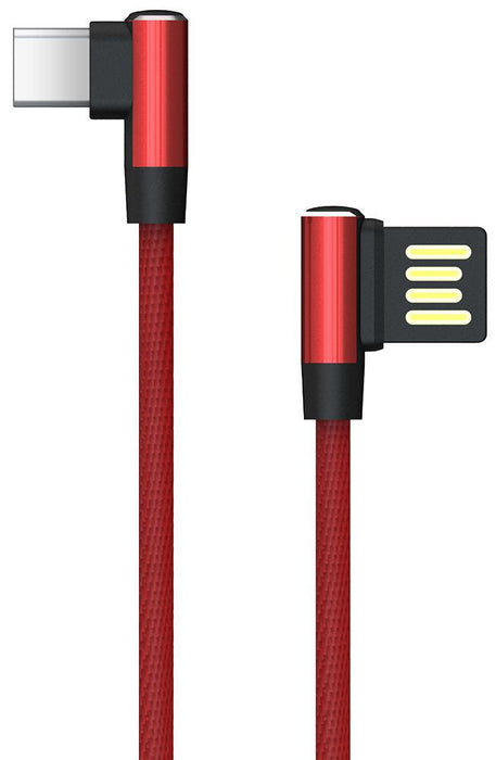 Dual Reversible Right Angle USB-A Male to USB-C Male USB 2.0 Lead, Red