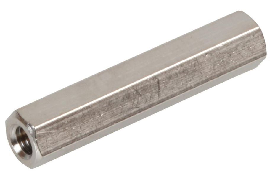 Brass Threaded Hex Spacer, Female, M3 x 25.4mm