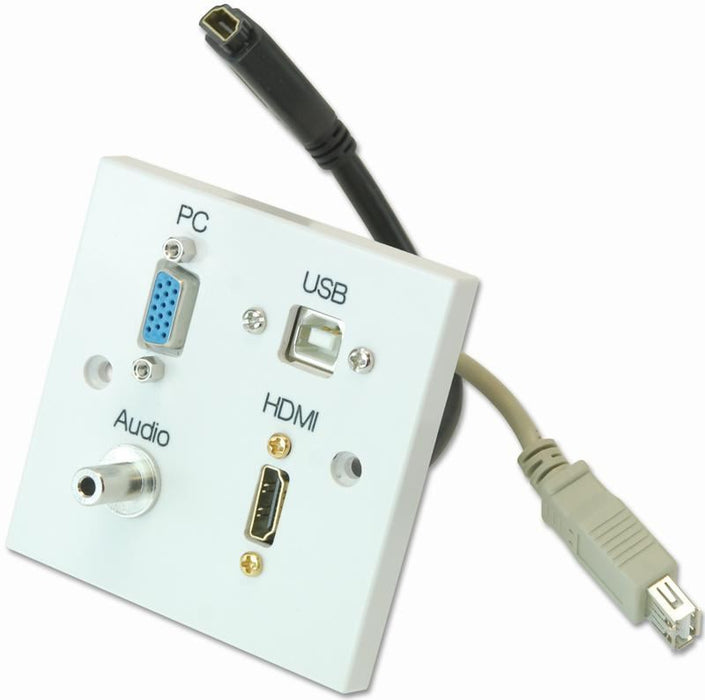 1-Gang AV Wallplate with 1x HDMI, VGA, 3.5mm Stereo Jack & USB-B Female Connectors