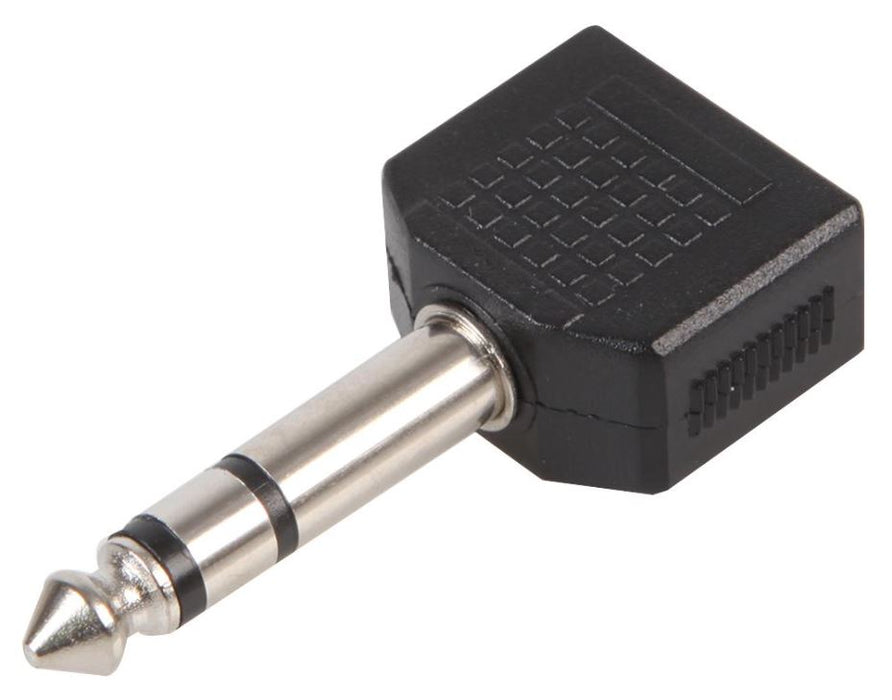 2x 3.5mm Stereo Jack Sockets to 1x 6.35mm Stereo Jack Plug Splitter Adaptor