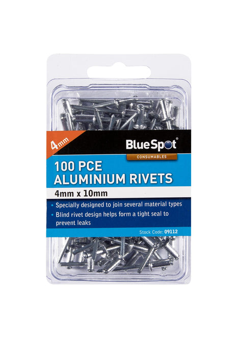 100 Pce 4mm X 10mm Aluminium Rivets