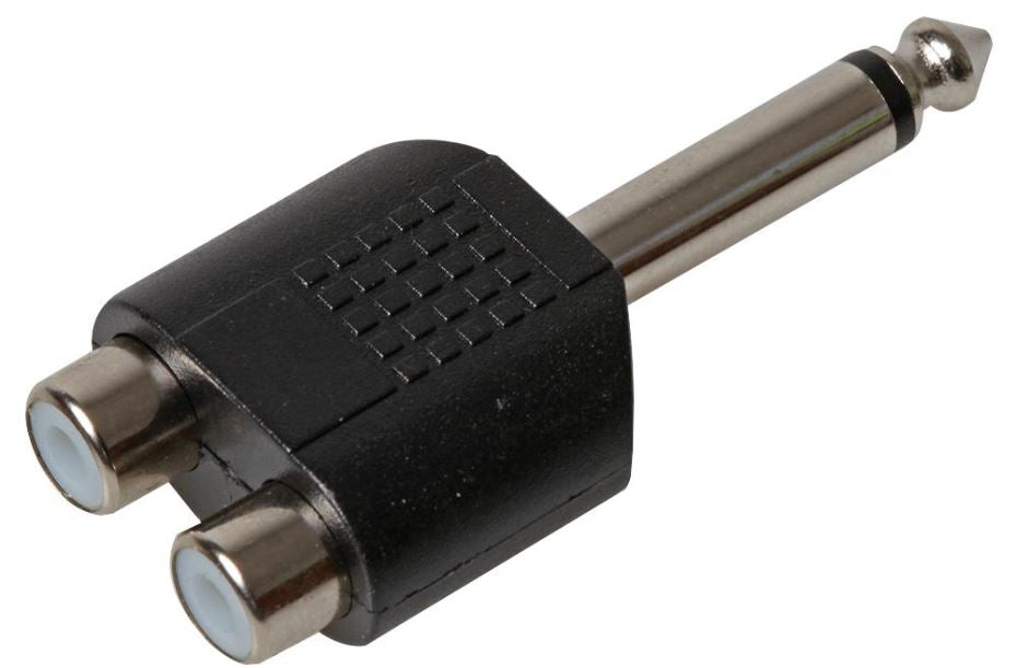 2x RCA Phono Sockets To 6.35mm Mono Jack Plug Adaptor
