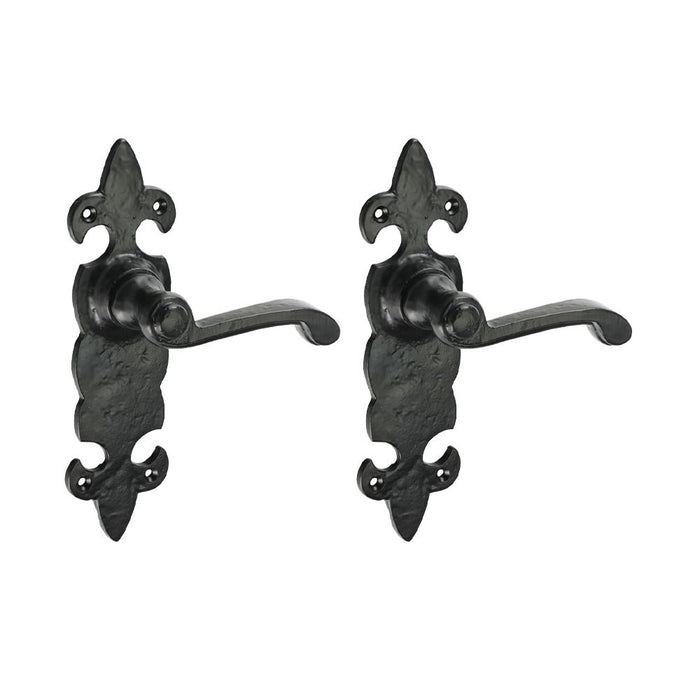 Fleur De Lys Ornate Lever Latch Handles - Antique Black (Size 195 x 55 - 2 Pieces)