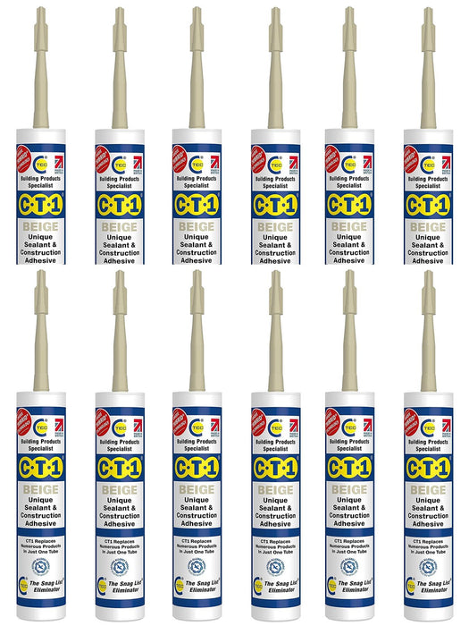 Beige Construction Sealant Adhesive Tube for Virtually Any Material Pack 12