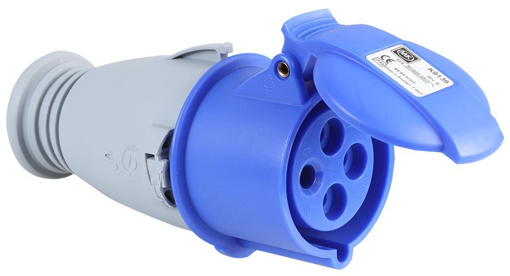 32A, 250V, Cable Mount CEE Socket, 3P+E, Blue, IP44