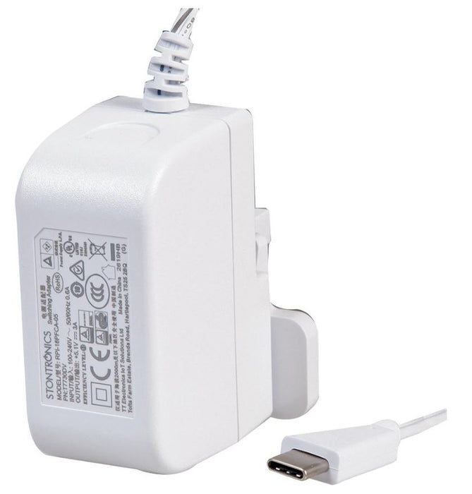 3A, UK & Euro Raspberry Pi 4 USB-C Plug In Power Supply (Level VI), White