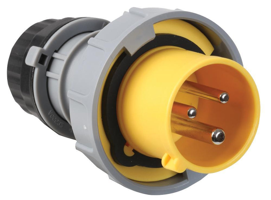 16A, 130V, Cable Mount CEE Plug, 2P+E, Yellow, IP67