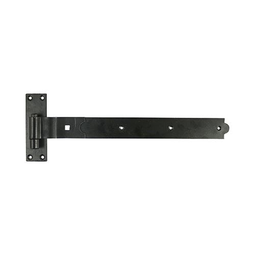 Pair of Cranked Band & Hook Hinges On Plates - Black. Garage Gate