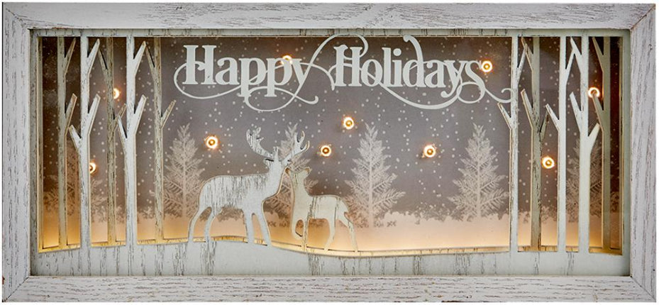 Happy Holidays Table Decoration with Warm White LEDs - 27x15cm