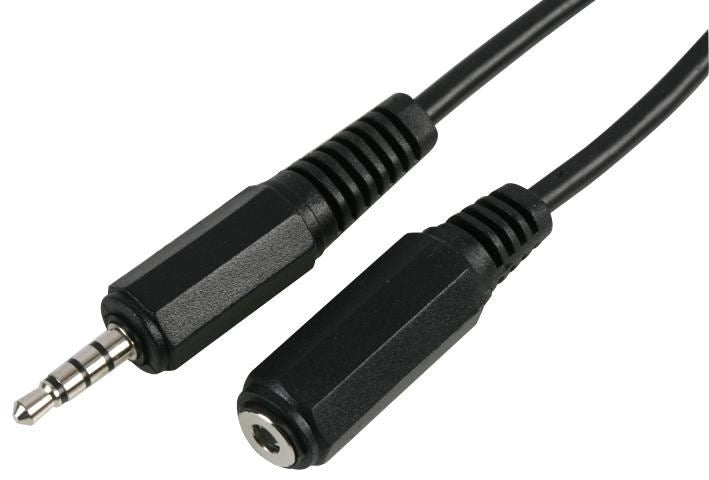 3.5mm 4 Pole Jack Plug to Socket Lead - Black