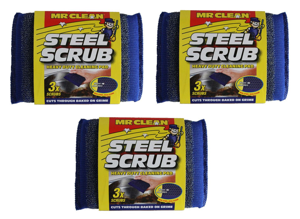 Steel Scrub - Heavy Duty Cleaning Scourer Pad (Pack of 12)