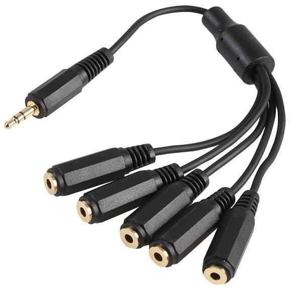 3.5mm Stereo Jack Plug to 5x Sockets Lead, 150mm Black