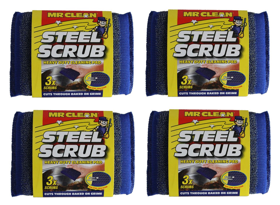 Steel Scrub - Heavy Duty Cleaning Scourer Pad (Pack of 12)