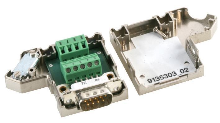 9 Pin D-Sub Plug to Screw Terminals, Right Angle, Re-wireable