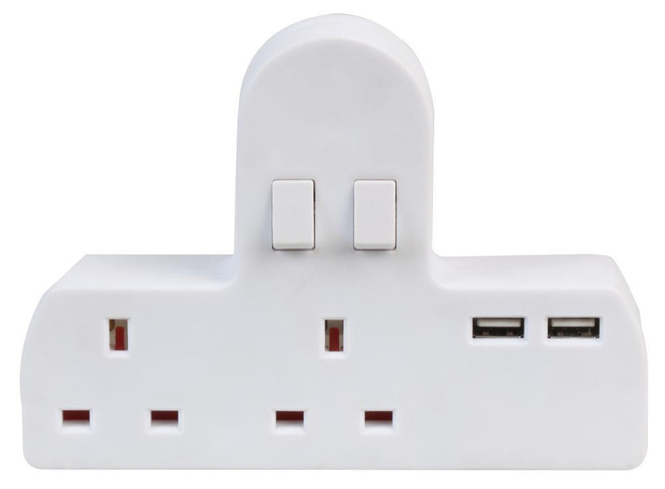 2-Gang Mains Adaptor with Dual USB Ports