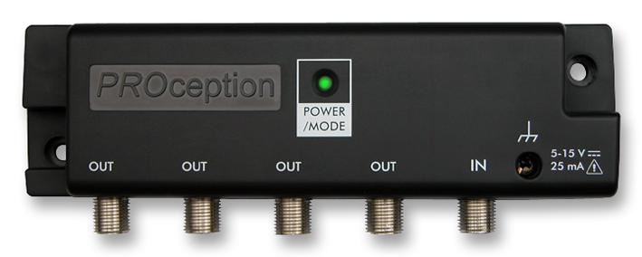 Dual Mode 4-Way UHF Amplifier 9db, Line Powered with Return Path