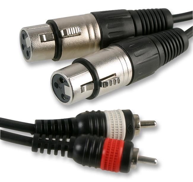 2x 3 Pin XLR Female to 2x Phono (RCA) Male Lead Black