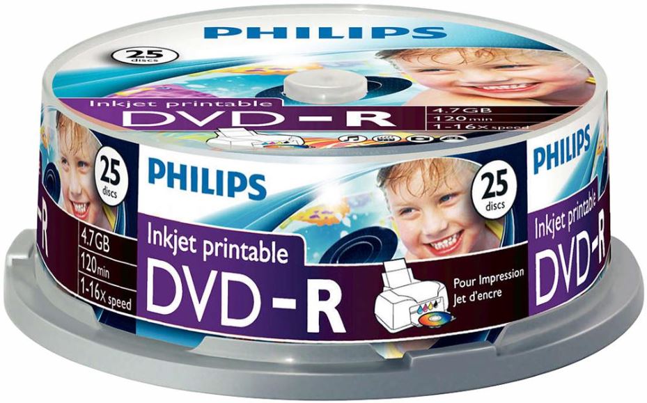 16x Speed Inkjet Printable DVD-R Blank DVDs - Spindle 25 Pack